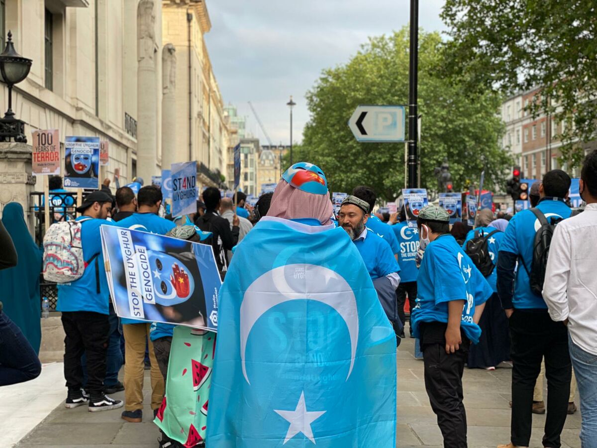 Hundreds rally outside Chinese embassy in UK over plight of Uighurs